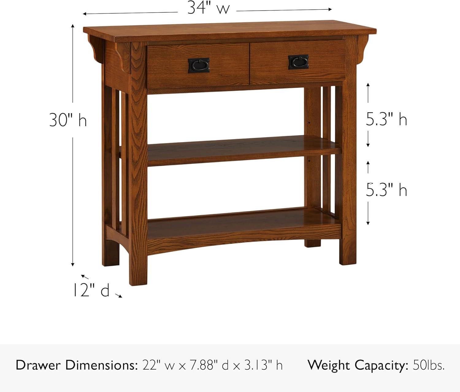 imageLeick Home Mission Impeccable Bookshelf Solid Wood 2 Drawers 2 Shelves Slatted Sides Blackened Hardware Easy Assembly Russet Brown 12 in D x 34 in W x 30 in H Item 8261Medium Oak Blackened