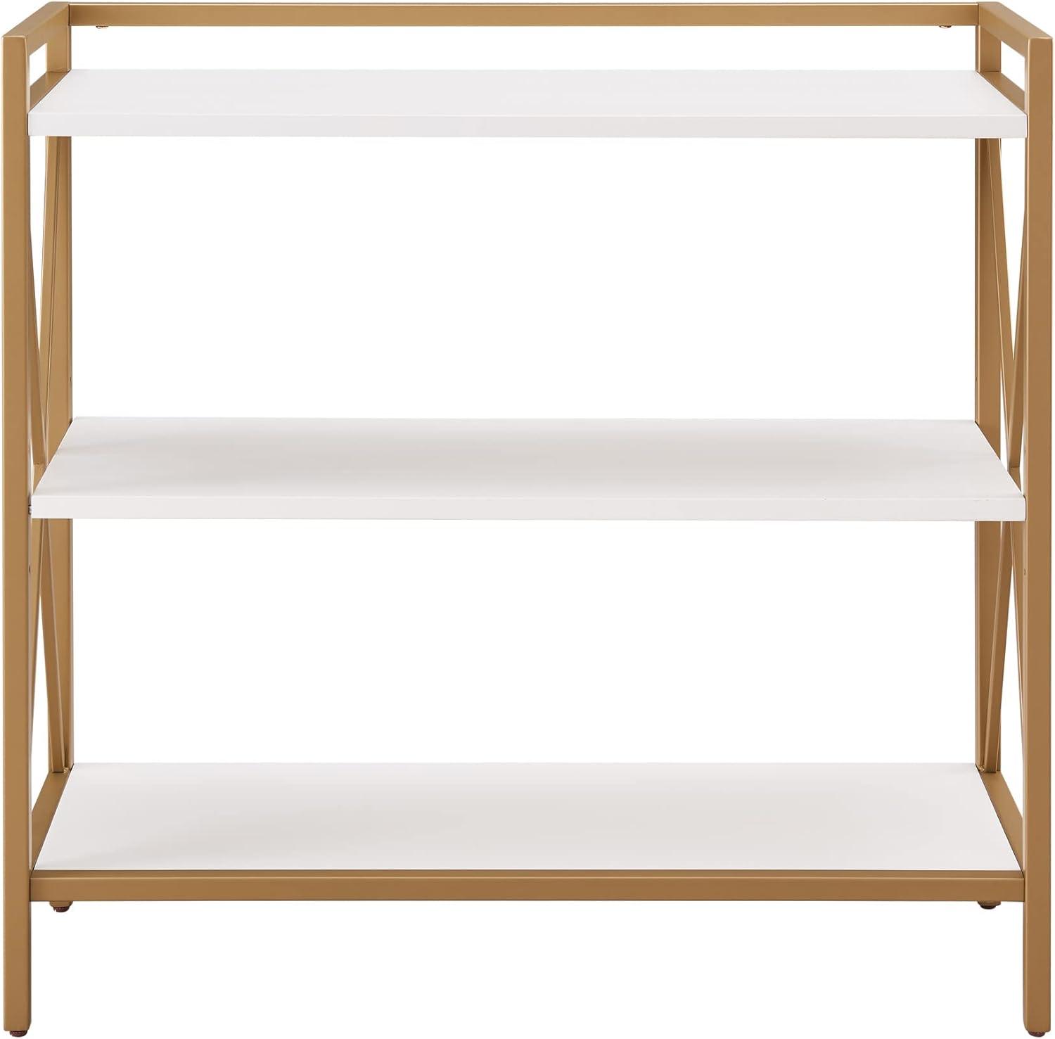 imageLeick Home Mission Impeccable Bookshelf Solid Wood 2 Drawers 2 Shelves Slatted Sides Blackened Hardware Easy Assembly Russet Brown 12 in D x 34 in W x 30 in H Item 8261White Gold