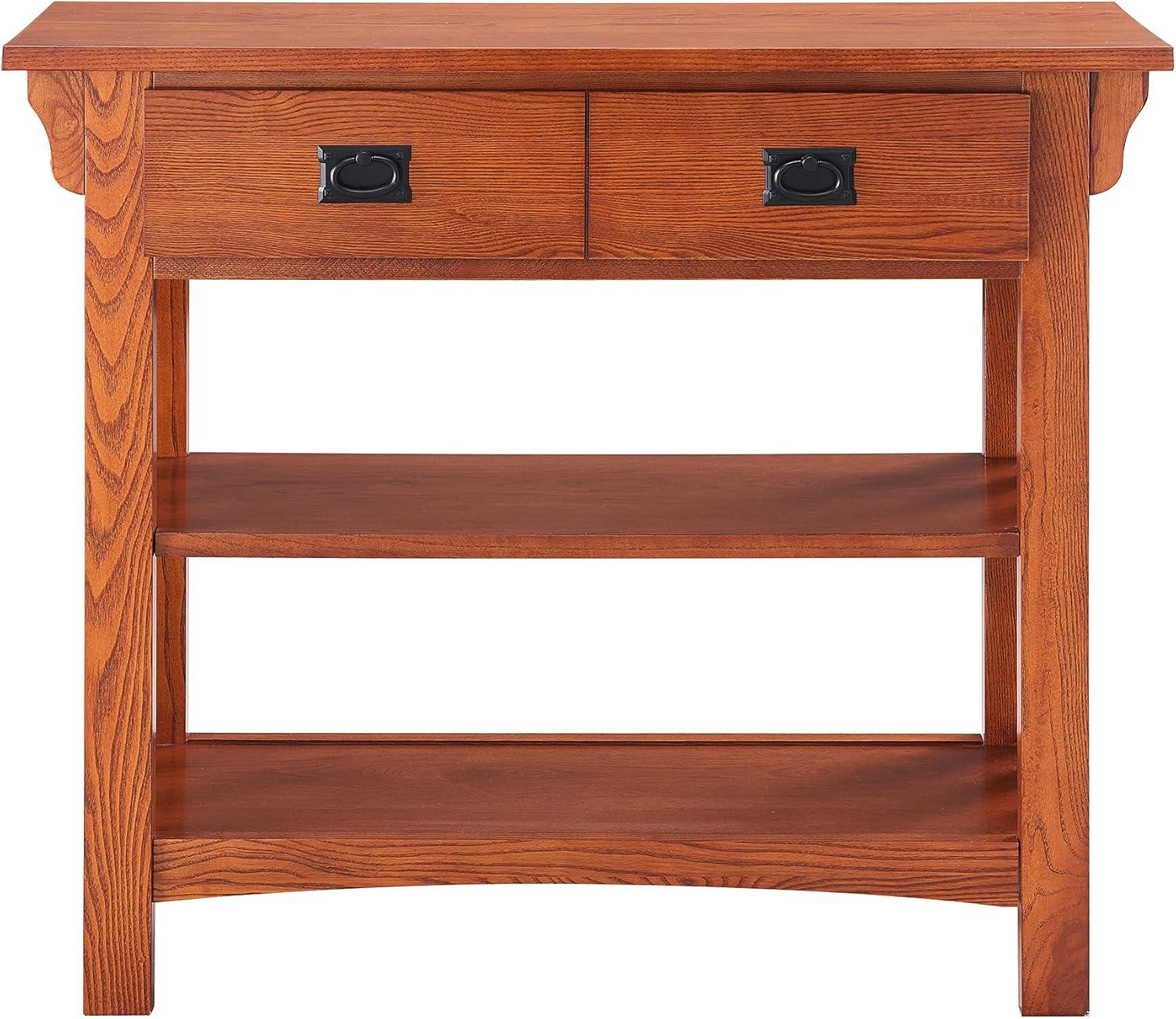 imageLeick Home Mission Impeccable Bookshelf Solid Wood 2 Drawers 2 Shelves Slatted Sides Blackened Hardware Easy Assembly Russet Brown 12 in D x 34 in W x 30 in H Item 8261Medium Oak Blackened