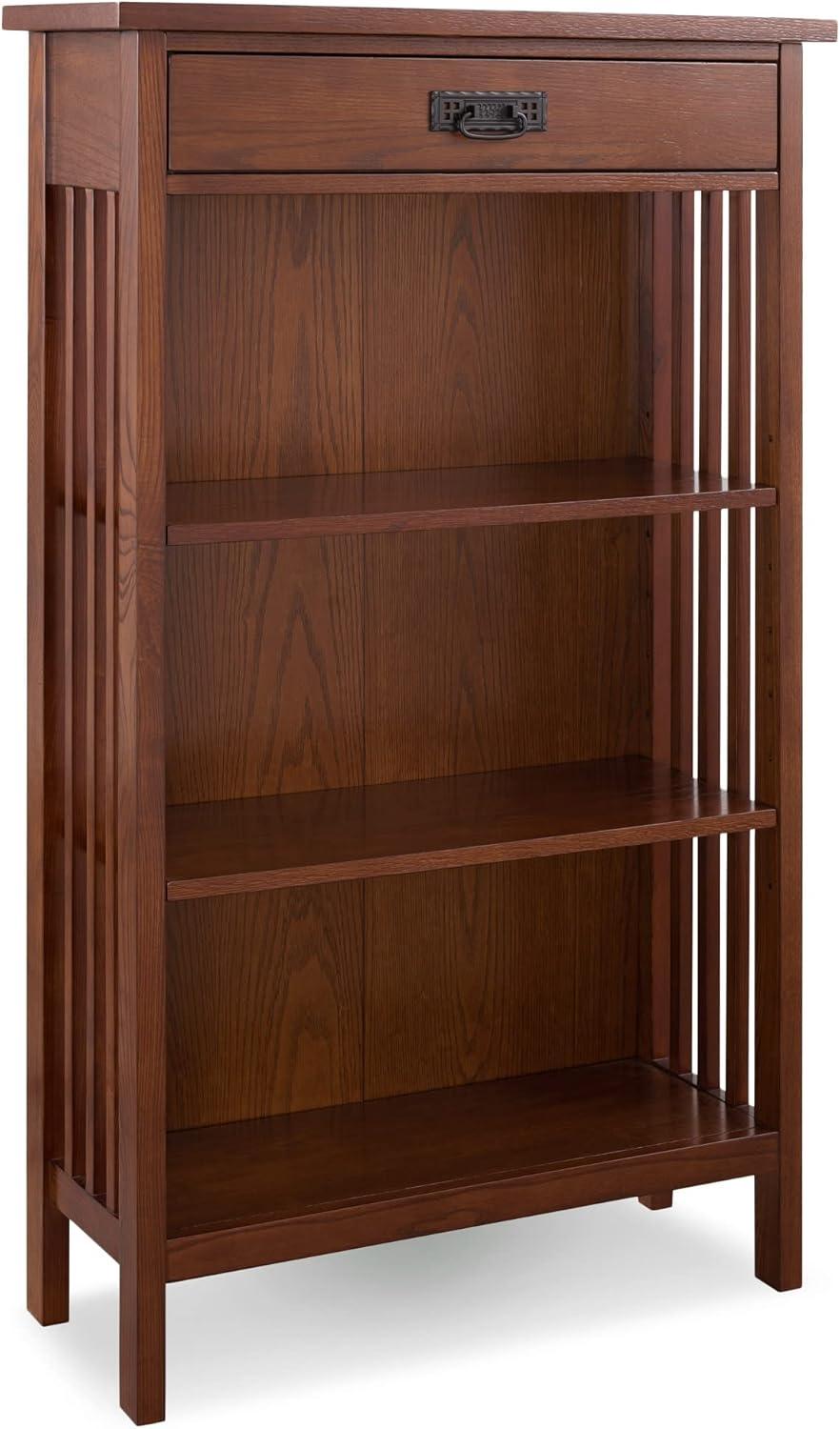 imageLeick Home Mission Impeccable Bookshelf Solid Wood 2 Drawers 2 Shelves Slatted Sides Blackened Hardware Easy Assembly Russet Brown 12 in D x 34 in W x 30 in H Item 8261Mission Oak Blackened