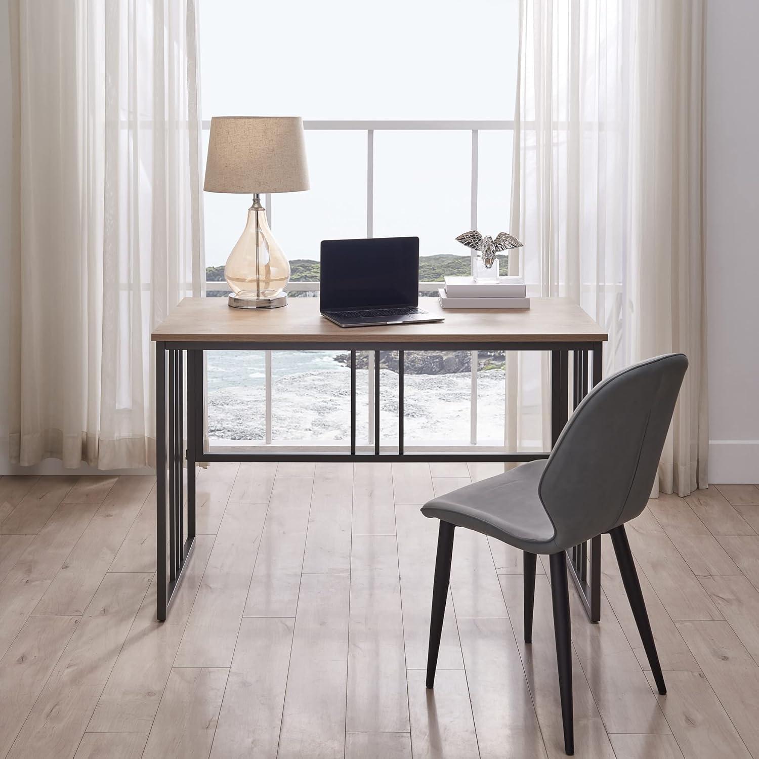 imageLeick Home Mission Office Desk Metal Frame with Wood Laminate Top Collapsible for Easy Storage for Home Office Apartments and Dorm Rooms White Oak and Gunmetal 70001WOGM