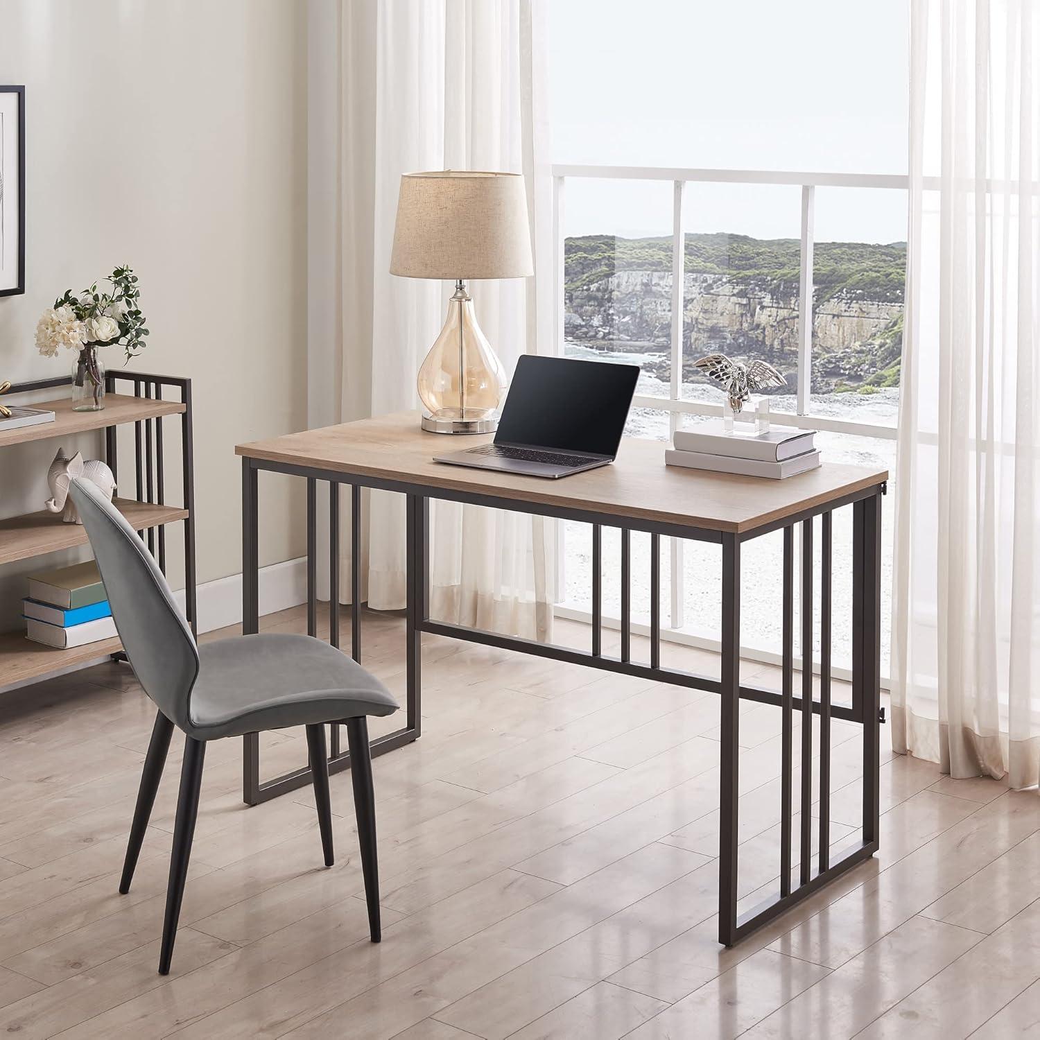 imageLeick Home Mission Office Desk Metal Frame with Wood Laminate Top Collapsible for Easy Storage for Home Office Apartments and Dorm Rooms White Oak and Gunmetal 70001WOGM