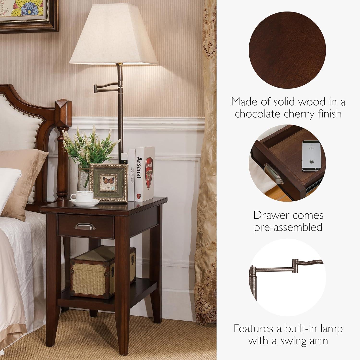 imageLeick Home Shaker End Table Solid Wood with Storage Door for Living Rooms and Small Spaces Medium Oak 10030MEDChocolate Cherry
