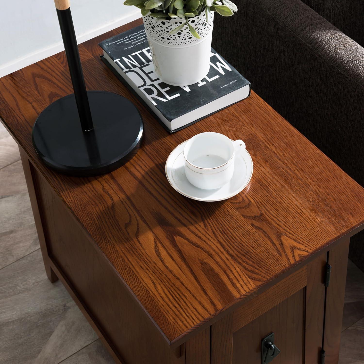 imageLeick Home Shaker End Table Solid Wood with Storage Door for Living Rooms and Small Spaces Medium Oak 10030MEDRusset