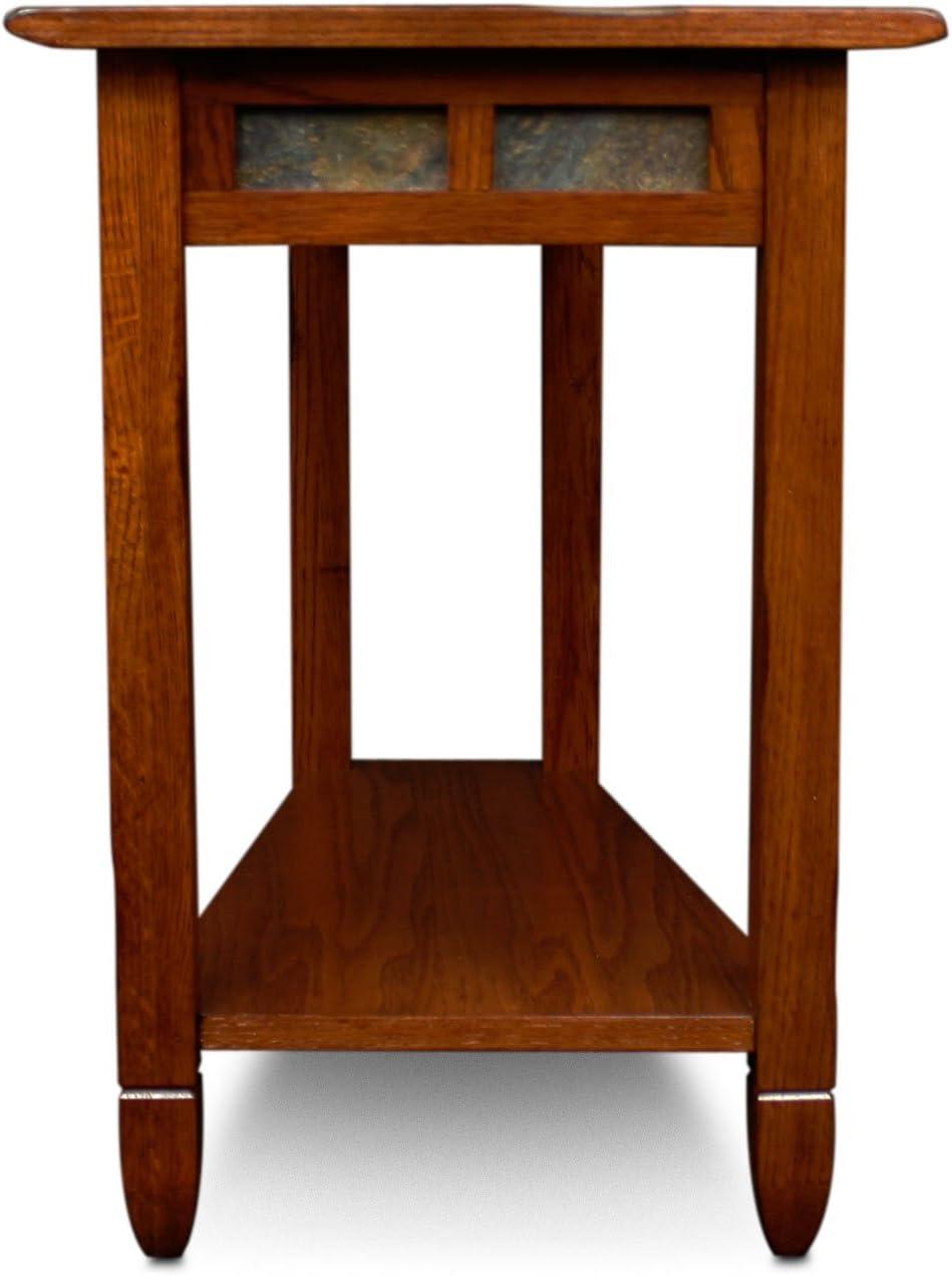 imageLeick Home Slate End Table Solid Wood Narrow Wedge Shape Slate Tile Insets Bottom Display Shelf EasyAssembly Rustic Oak 235 in L x 17 in W x 24 in H 10056Rustic Oak