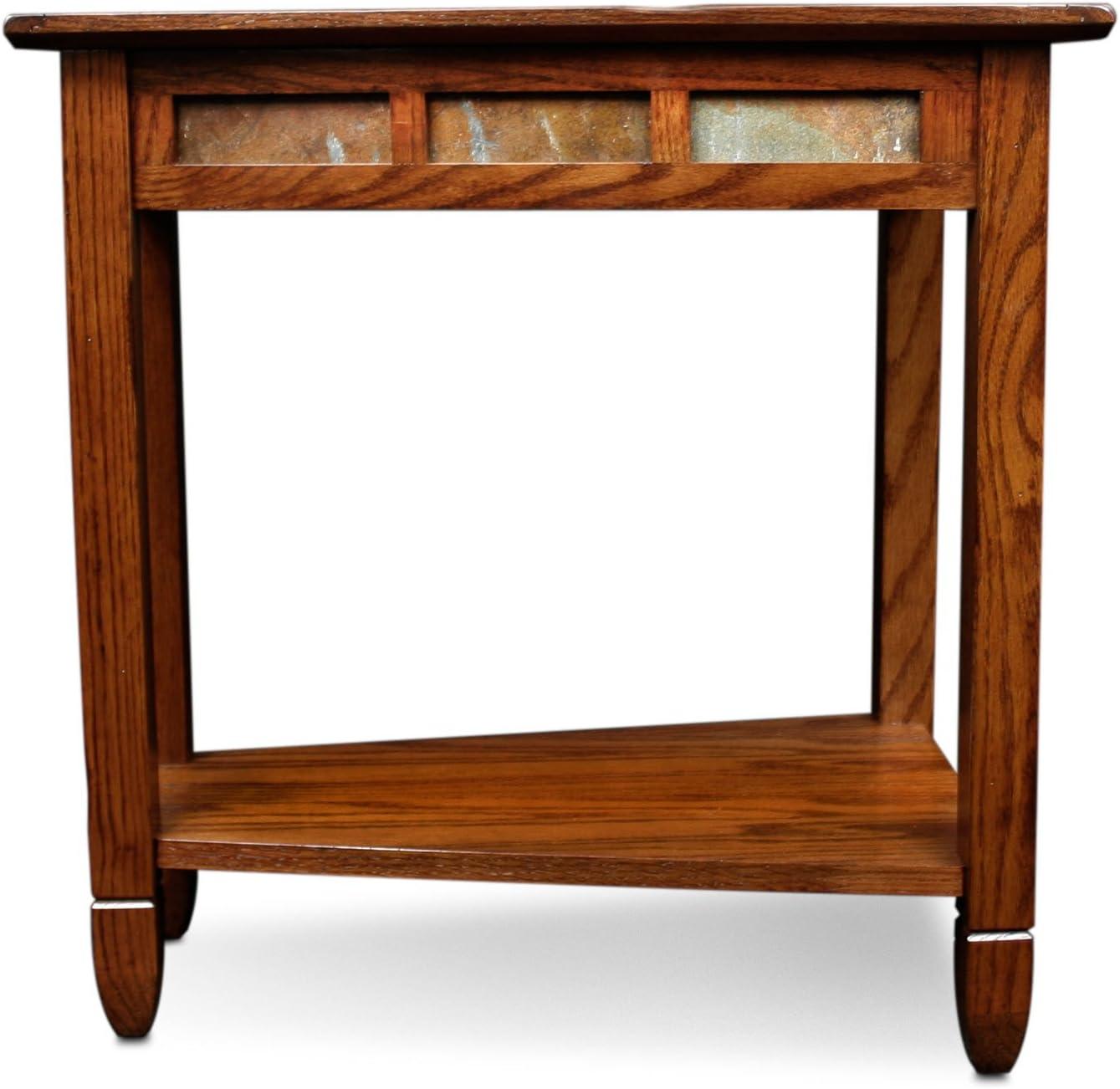 imageLeick Home Slate End Table Solid Wood Narrow Wedge Shape Slate Tile Insets Bottom Display Shelf EasyAssembly Rustic Oak 235 in L x 17 in W x 24 in H 10056Rustic Oak