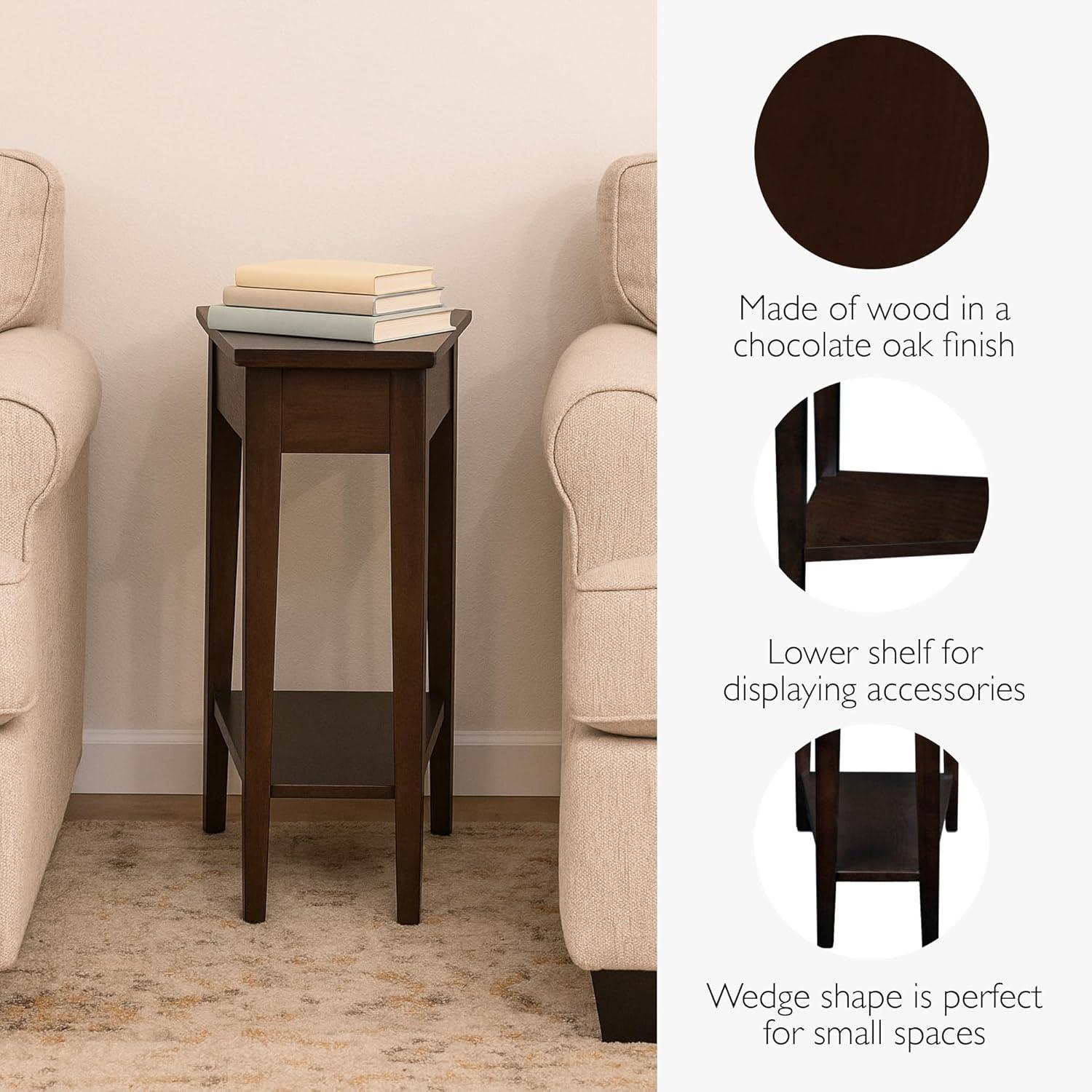 imageLeick Home Slate End Table Solid Wood Narrow Wedge Shape Slate Tile Insets Bottom Display Shelf EasyAssembly Rustic Oak 235 in L x 17 in W x 24 in H 10056Chocolate Oak