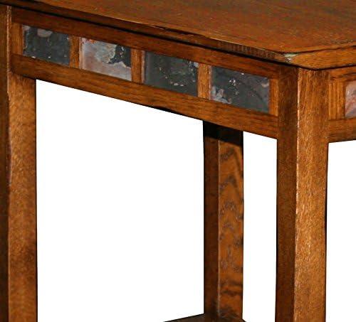 imageLeick Home Slate End Table Solid Wood Narrow Wedge Shape Slate Tile Insets Bottom Display Shelf EasyAssembly Rustic Oak 235 in L x 17 in W x 24 in H 10056Rustic Oak