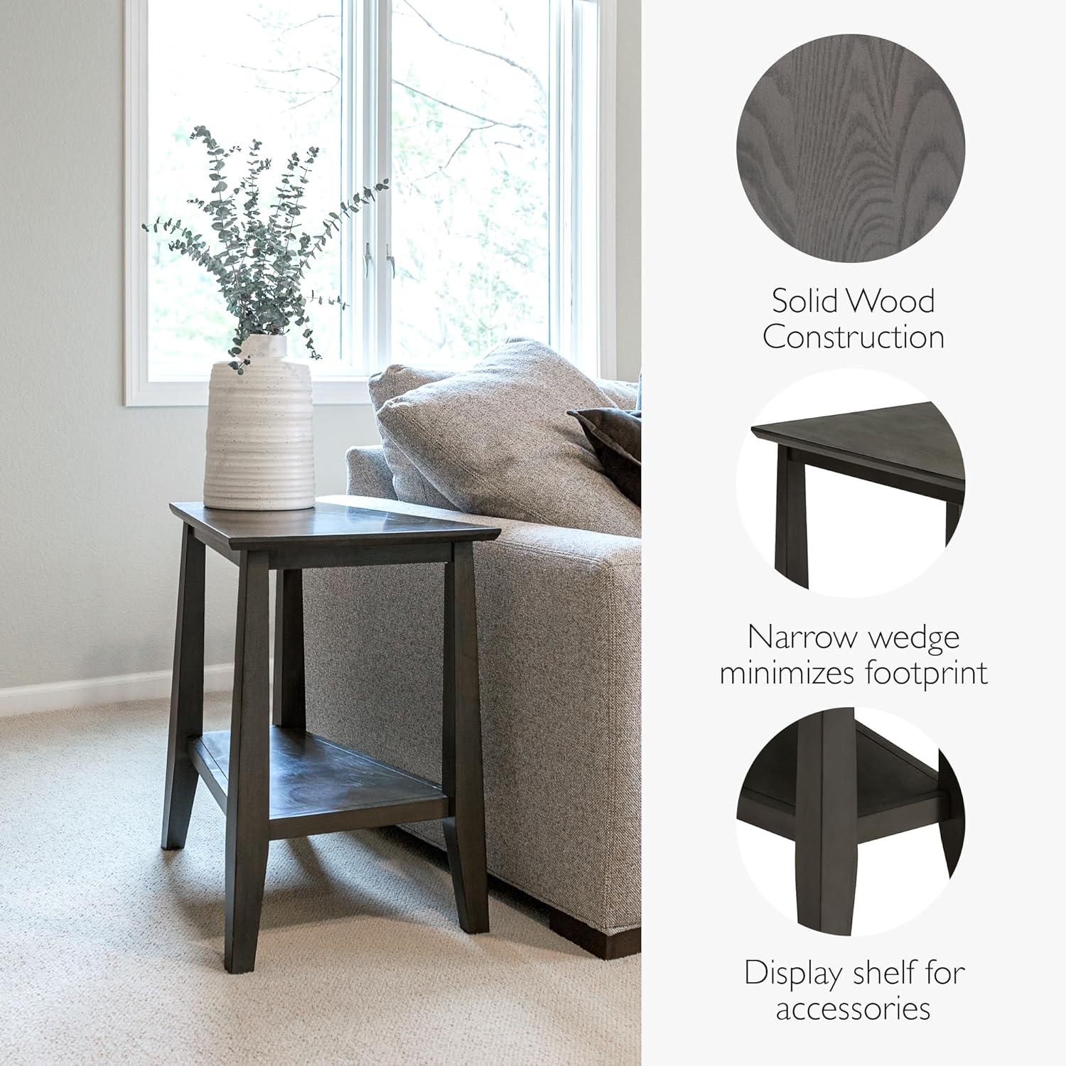 imageLeick Home Slate End Table Solid Wood Narrow Wedge Shape Slate Tile Insets Bottom Display Shelf EasyAssembly Rustic Oak 235 in L x 17 in W x 24 in H 10056Smokey Gray