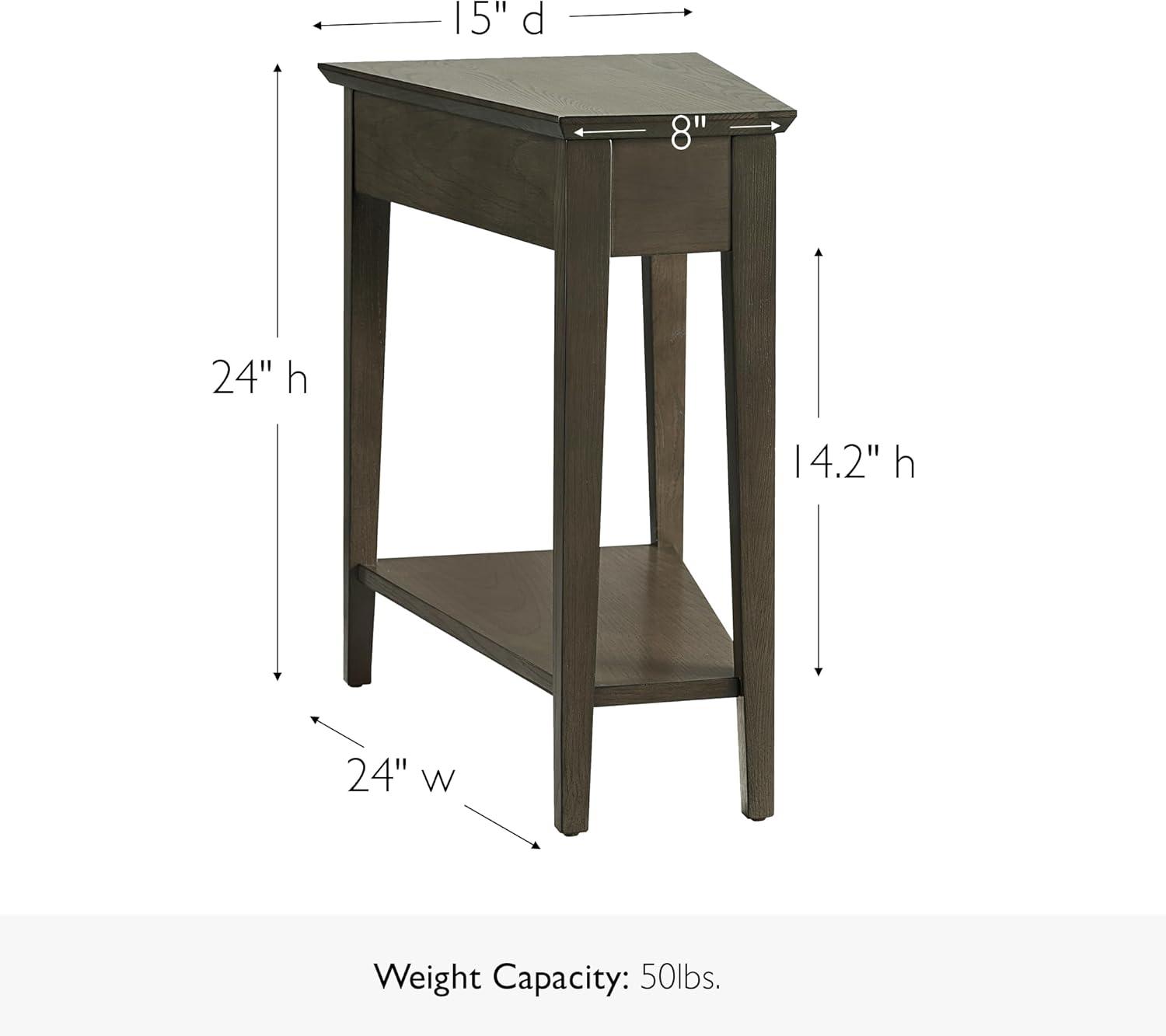 imageLeick Home Slate End Table Solid Wood Narrow Wedge Shape Slate Tile Insets Bottom Display Shelf EasyAssembly Rustic Oak 235 in L x 17 in W x 24 in H 10056Smoke Gray