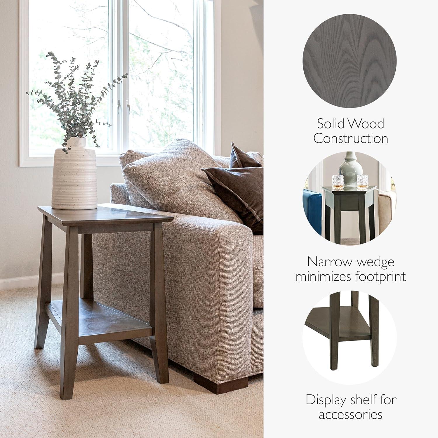 imageLeick Home Slate End Table Solid Wood Narrow Wedge Shape Slate Tile Insets Bottom Display Shelf EasyAssembly Rustic Oak 235 in L x 17 in W x 24 in H 10056Smoke Gray