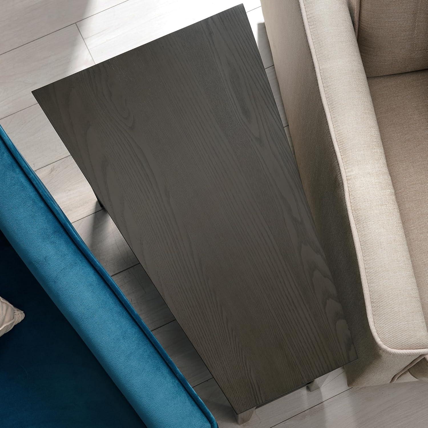imageLeick Home Slate End Table Solid Wood Narrow Wedge Shape Slate Tile Insets Bottom Display Shelf EasyAssembly Rustic Oak 235 in L x 17 in W x 24 in H 10056Smoke Gray