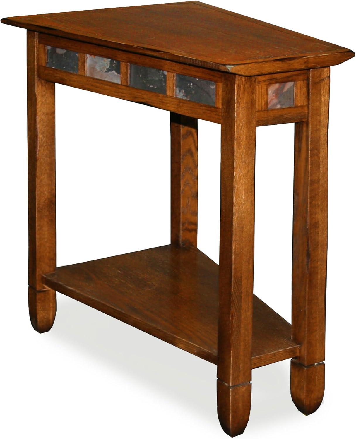 imageLeick Home Slate End Table Solid Wood Narrow Wedge Shape Slate Tile Insets Bottom Display Shelf EasyAssembly Rustic Oak 235 in L x 17 in W x 24 in H 10056Rustic Oak