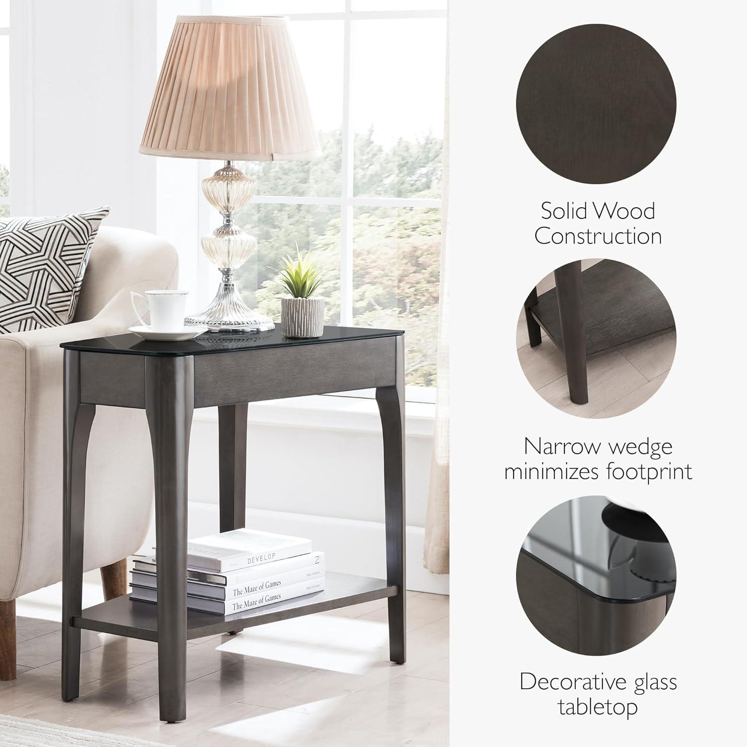 imageLeick Home Slate End Table Solid Wood Narrow Wedge Shape Slate Tile Insets Bottom Display Shelf EasyAssembly Rustic Oak 235 in L x 17 in W x 24 in H 10056Burnished Smoke Gray