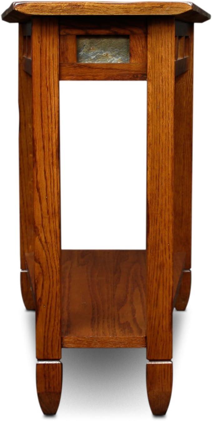 imageLeick Home Slate End Table Solid Wood Narrow Wedge Shape Slate Tile Insets Bottom Display Shelf EasyAssembly Rustic Oak 235 in L x 17 in W x 24 in H 10056Rustic Oak