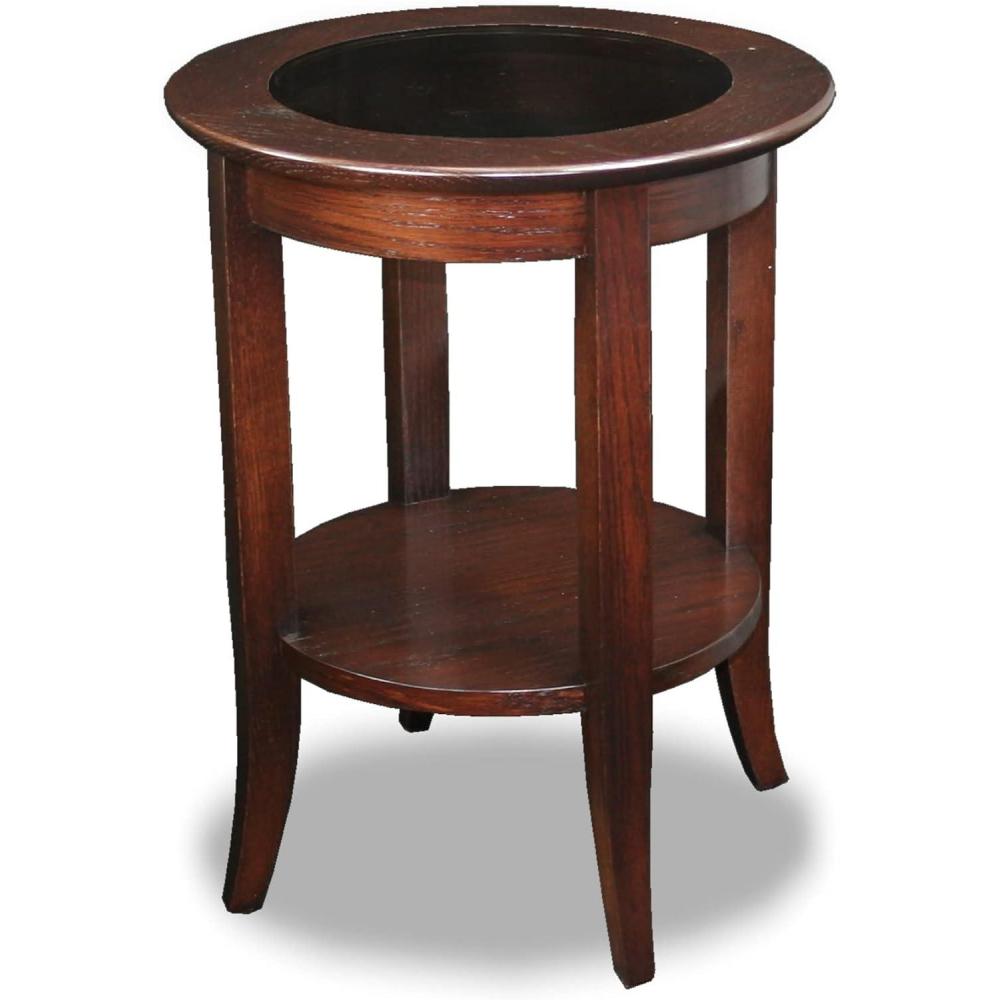 imageHaven Ridge Solid Wood Oval Side Table with Drawer and Shelf Medium Oak Brown Perfect for Living Rooms Bedrooms and Small Spaces Leick Home 9042MEDChocolate Oak Glass