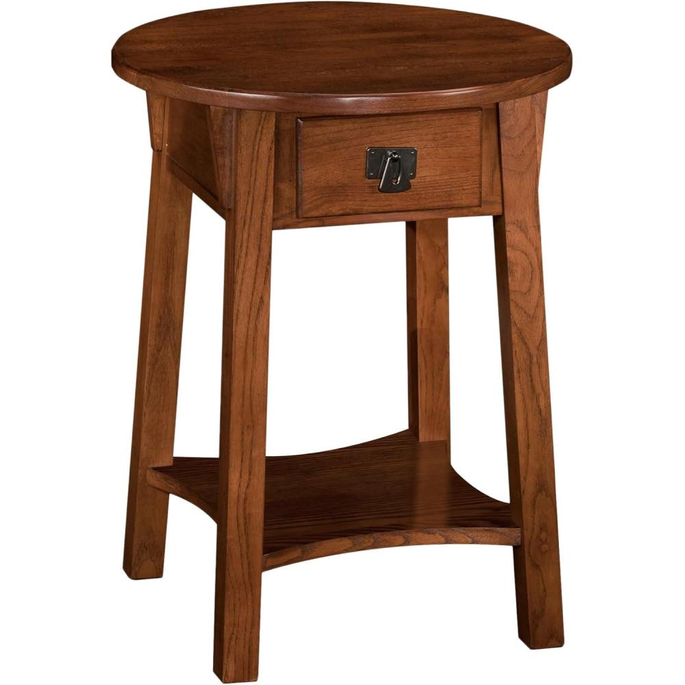 imageHaven Ridge Solid Wood Oval Side Table with Drawer and Shelf Medium Oak Brown Perfect for Living Rooms Bedrooms and Small Spaces Leick Home 9042MEDRusset