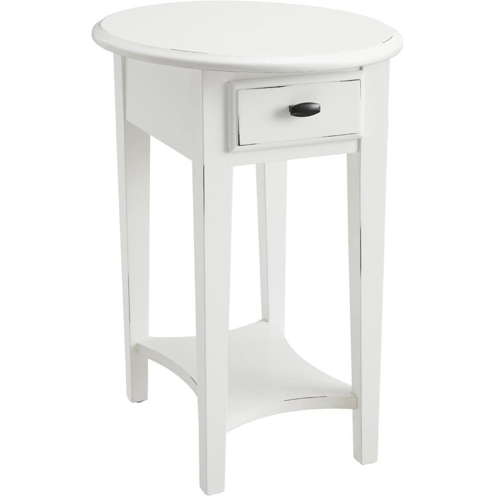 imageHaven Ridge Solid Wood Oval Side Table with Drawer and Shelf Medium Oak Brown Perfect for Living Rooms Bedrooms and Small Spaces Leick Home 9042MEDWhite