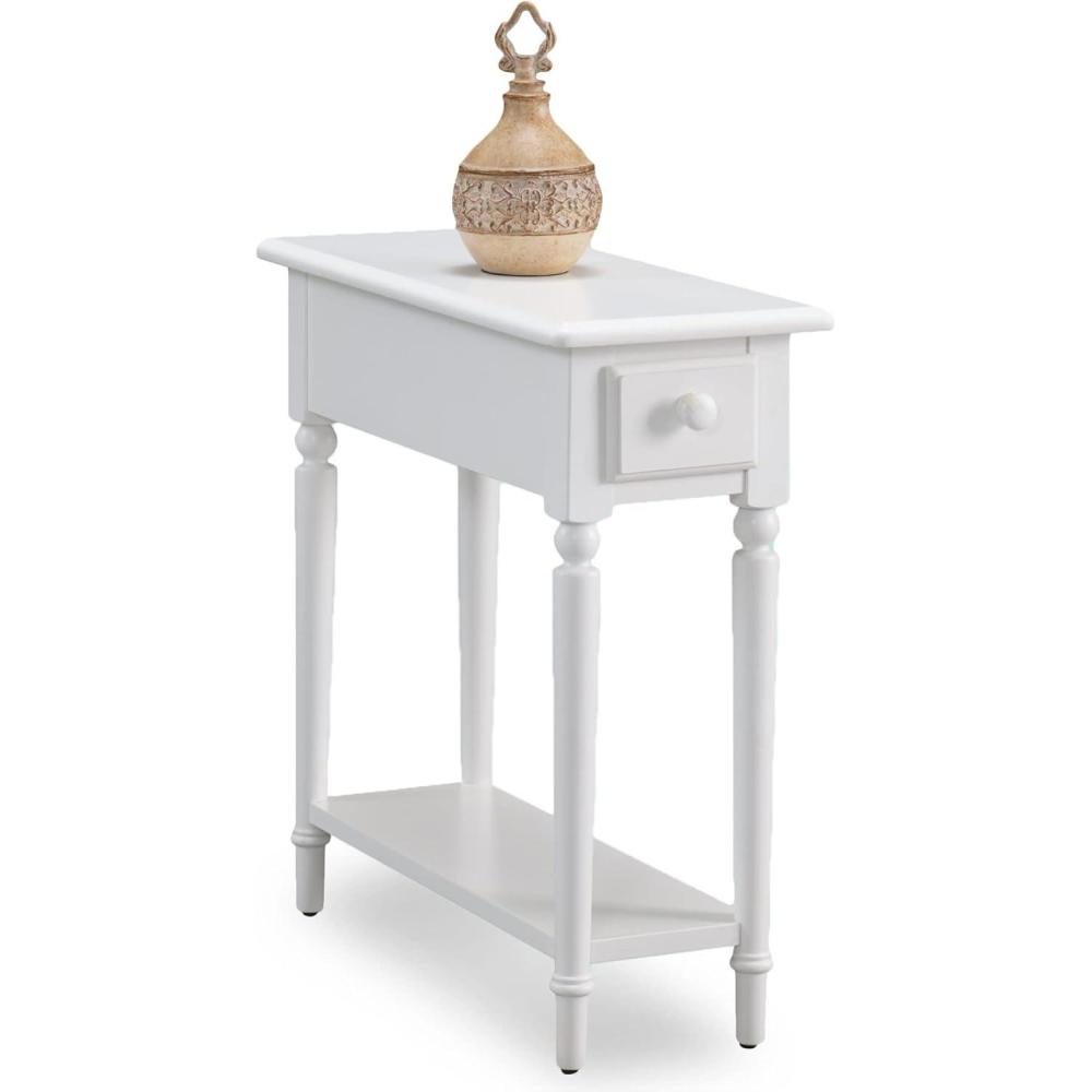 imageHaven Ridge Solid Wood Side Table with BuiltIn Swing Arm Lamp and Drawer Medium Oak Brown Perfect for Entryways Living Rooms and Small Spaces  Leick Home 9037MEDOrchid White