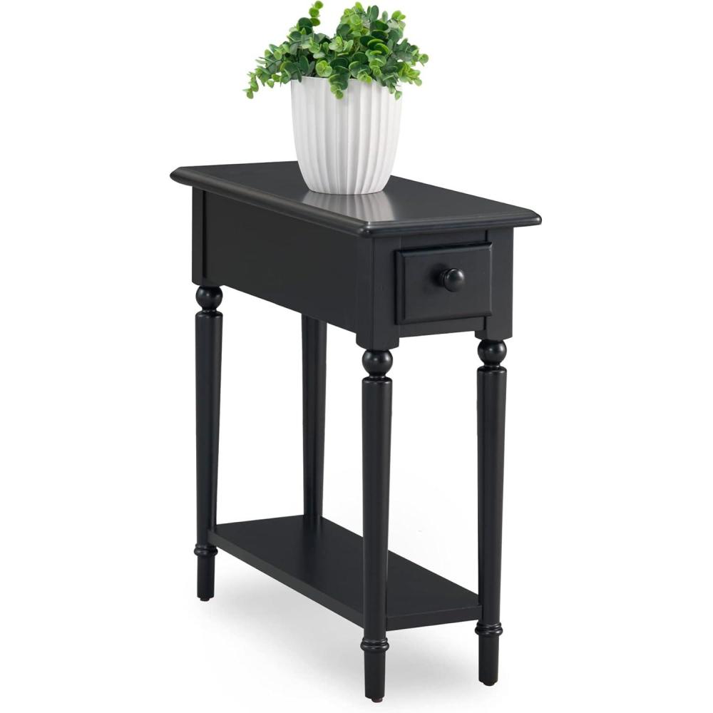 imageHaven Ridge Solid Wood Side Table with BuiltIn Swing Arm Lamp and Drawer Medium Oak Brown Perfect for Entryways Living Rooms and Small Spaces Leick Home 9037MEDSwan Black