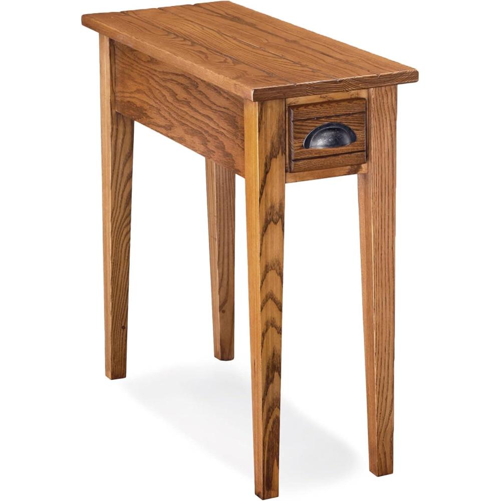 imageHaven Ridge Solid Wood Side Table with BuiltIn Swing Arm Lamp and Drawer Medium Oak Brown Perfect for Entryways Living Rooms and Small Spaces  Leick Home 9037MEDCandleglow