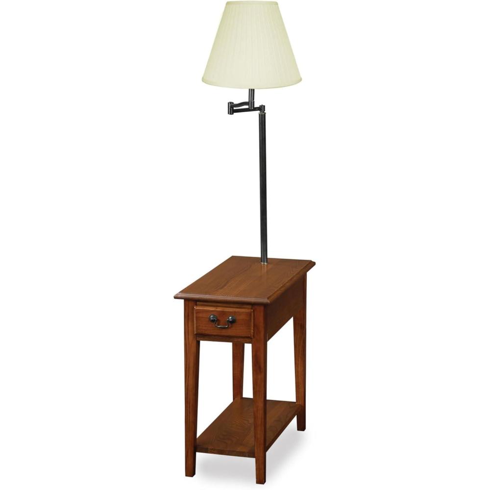 imageHaven Ridge Solid Wood Side Table with BuiltIn Swing Arm Lamp and Drawer Medium Oak Brown Perfect for Entryways Living Rooms and Small Spaces Leick Home 9037MEDMedium Oak