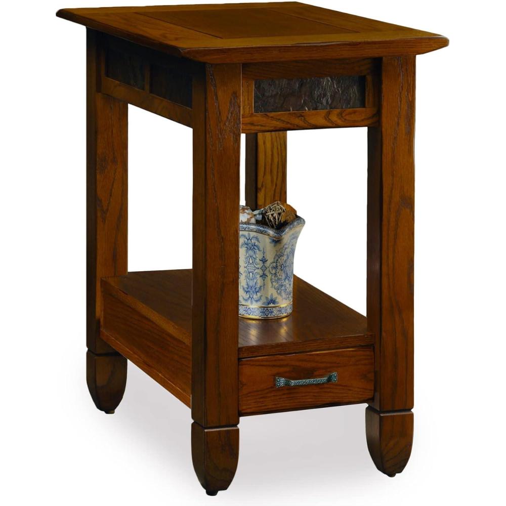 imageHaven Ridge Solid Wood Side Table with BuiltIn Swing Arm Lamp and Drawer Medium Oak Brown Perfect for Entryways Living Rooms and Small Spaces  Leick Home 9037MEDRustic Oak