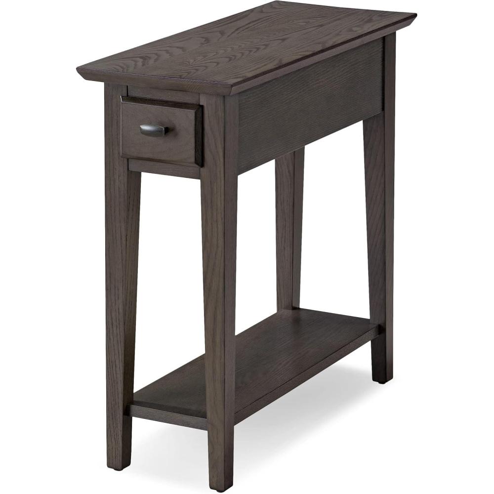 imageHaven Ridge Solid Wood Side Table with BuiltIn Swing Arm Lamp and Drawer Medium Oak Brown Perfect for Entryways Living Rooms and Small Spaces Leick Home 9037MEDSmoke Gray