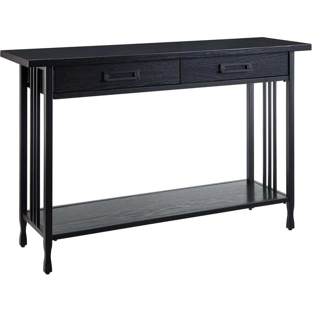 imageIroncraft Solid Wood and Metal Console Table with Shelf Mission Oak and Black Perfect for Entryways Hallways and Living Rooms Leick Home 11232Black Wash