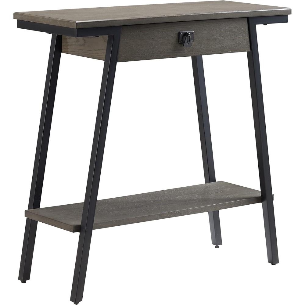 imageIroncraft Solid Wood and Metal Console Table with Shelf Mission Oak and Black Perfect for Entryways Hallways and Living Rooms Leick Home 11232Grey