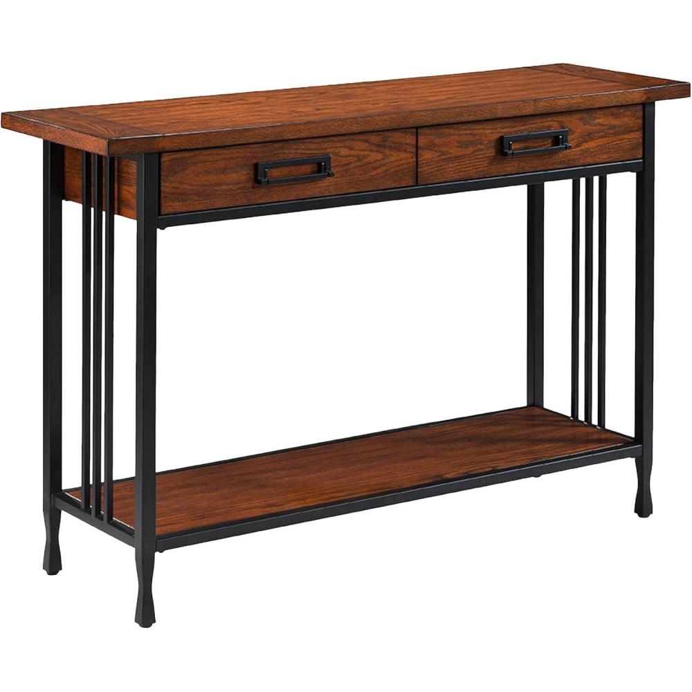 imageIroncraft Solid Wood and Metal Console Table with Shelf Mission Oak and Black Perfect for Entryways Hallways and Living Rooms Leick Home 11232Mission Oak
