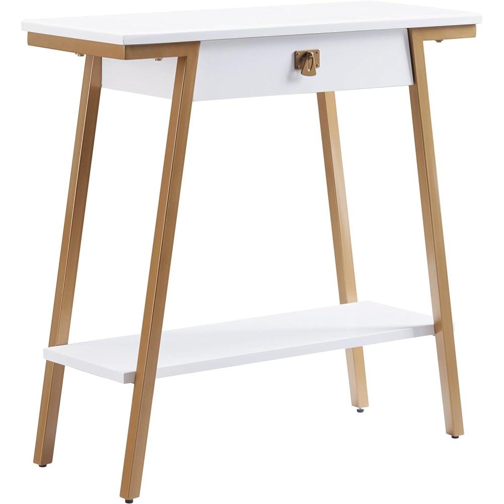 imageIroncraft Solid Wood and Metal Console Table with Shelf Mission Oak and Black Perfect for Entryways Hallways and Living Rooms Leick Home 11232White