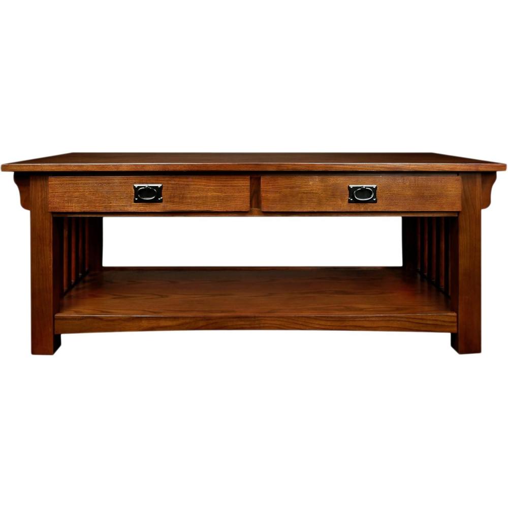 imageLeick Home 10055RS Mission Coffee Table for Living Room Two Drawers and Shelf Made with Solid Wood Russet FinishMedium Oak Blackened