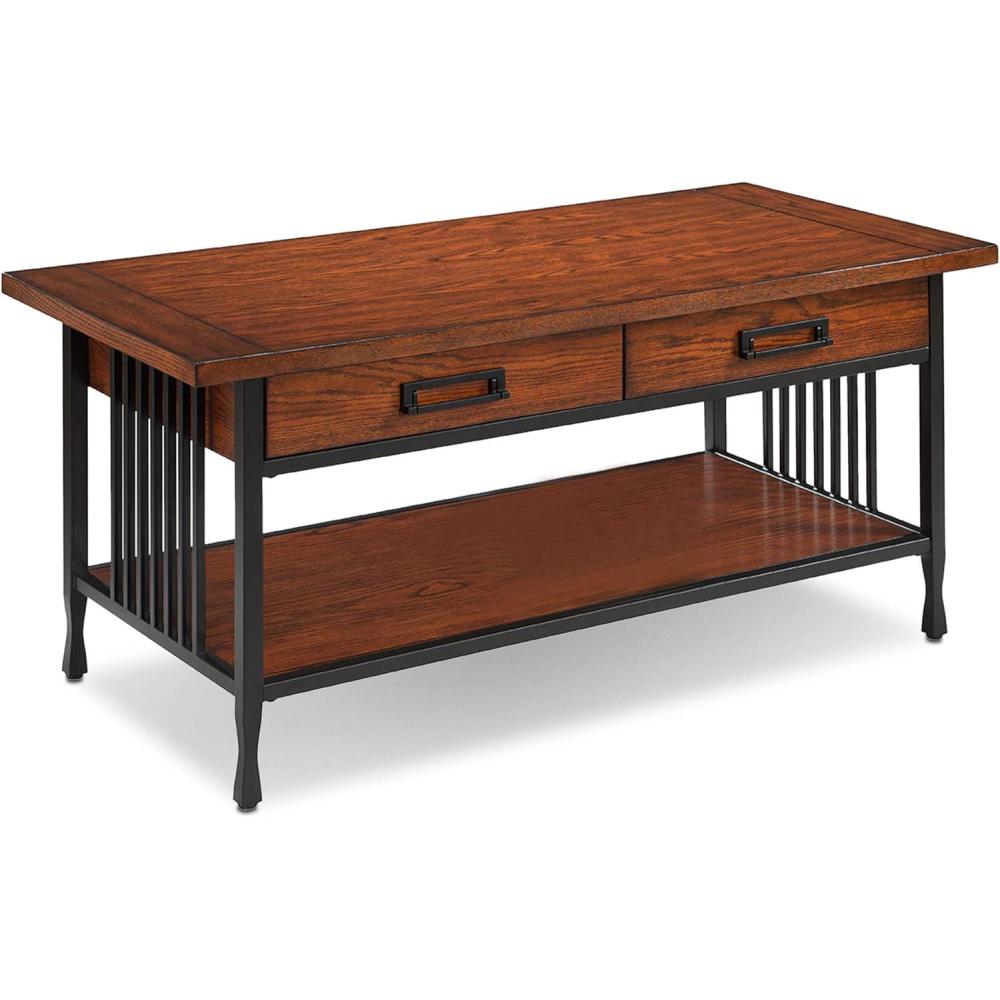 imageLeick Home 10055RS Mission Coffee Table for Living Room Two Drawers and Shelf Made with Solid Wood Russet FinishMission Oak Matte Black