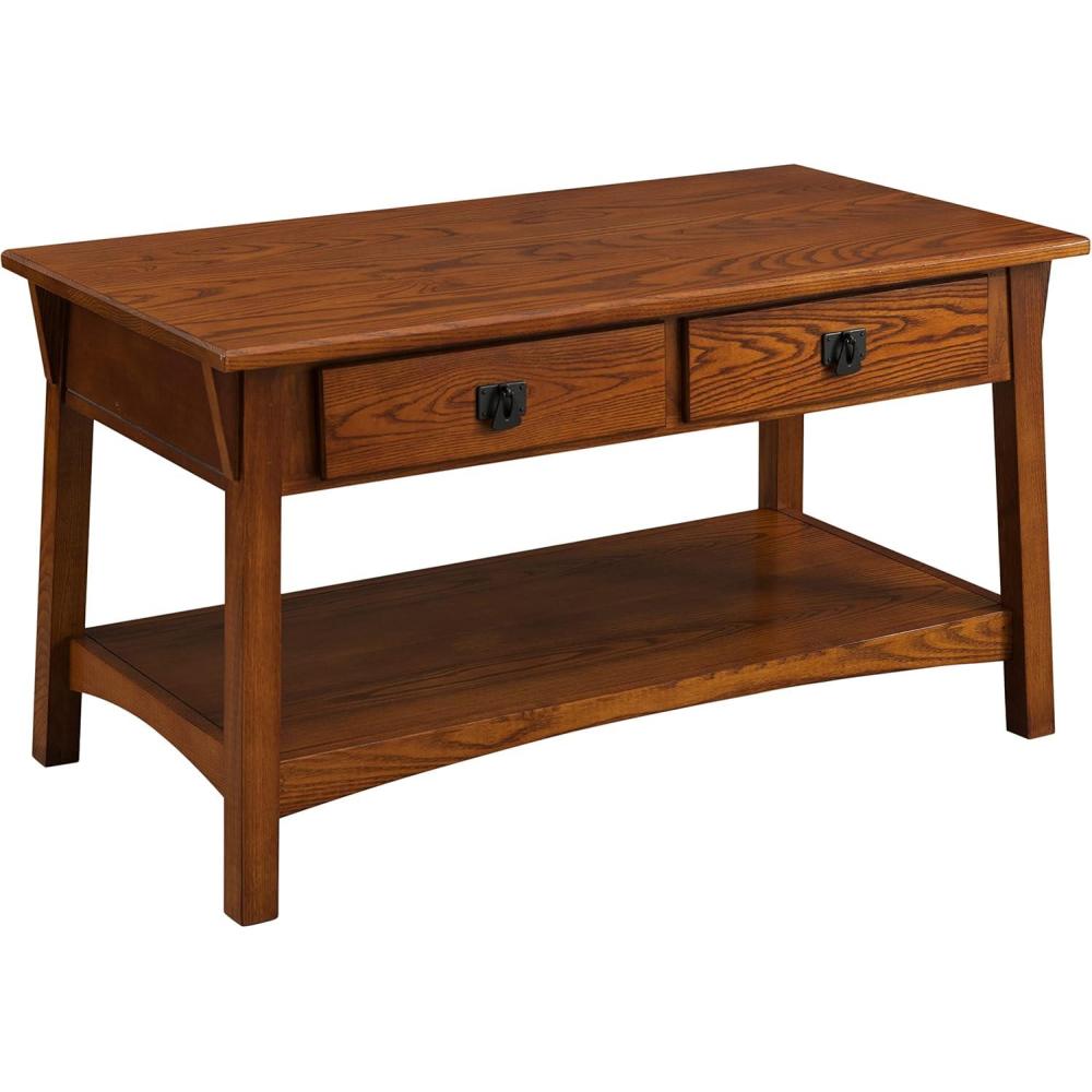 imageLeick Home 10055RS Mission Coffee Table for Living Room Two Drawers and Shelf Made with Solid Wood Russet FinishRusset