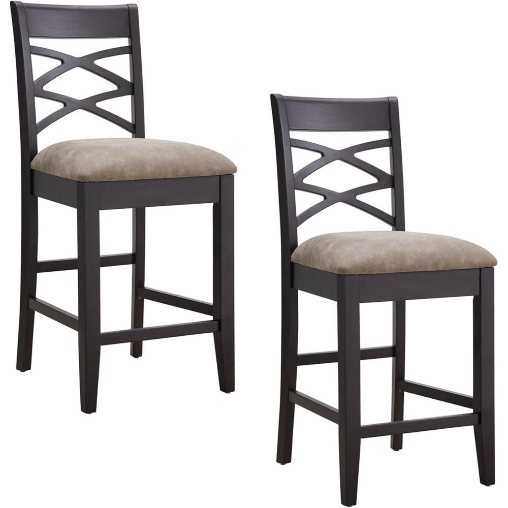 imageLeick Home 10086BBHG Upholstered Back Counter Height Stool with Wood Base Set of 2 for Kitchen Counters and Islands Blackbean and Gray WashHeather GrayDapple Gray