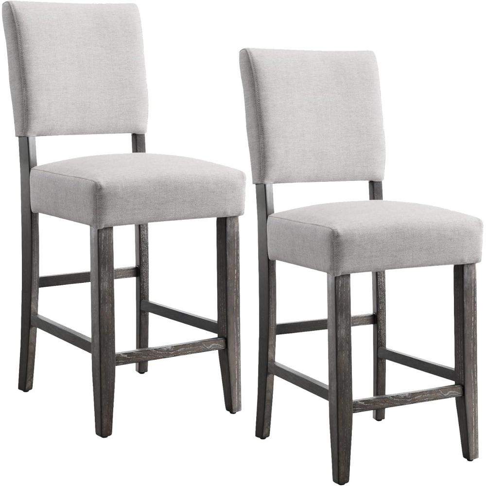 imageLeick Home 10086BBHG Upholstered Back Counter Height Stool with Wood Base Set of 2 for Kitchen Counters and Islands Blackbean and Gray WashHeather GrayHeather Gray
