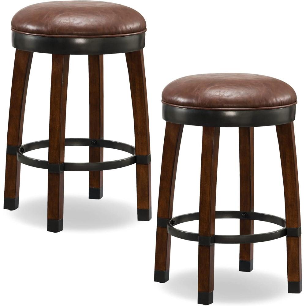 imageLeick Home 10086BBHG Upholstered Back Counter Height Stool with Wood Base Set of 2 for Kitchen Counters and Islands Blackbean and Gray WashHeather GraySable