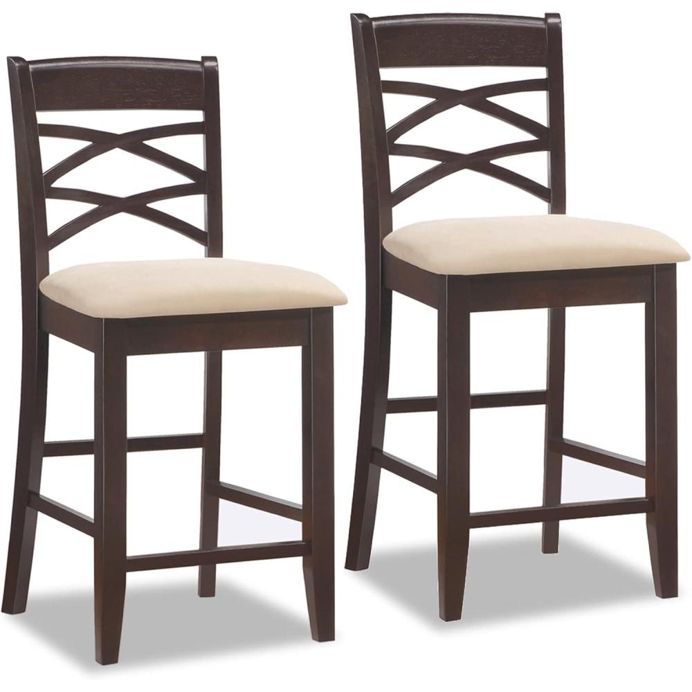 imageLeick Home 10086BBHG Upholstered Back Counter Height Stool with Wood Base Set of 2 for Kitchen Counters and Islands Blackbean and Gray WashHeather GrayBeige