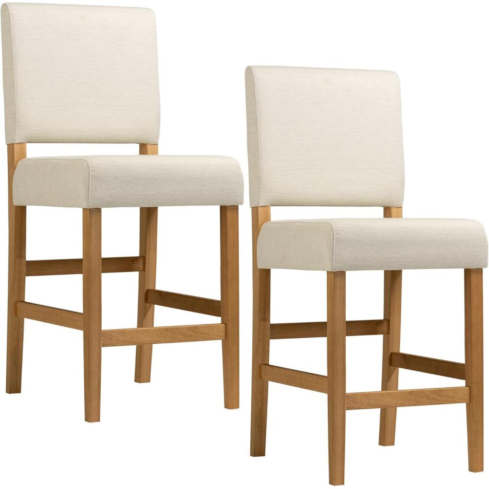 imageLeick Home 10086BBHG Upholstered Back Counter Height Stool with Wood Base Set of 2 for Kitchen Counters and Islands Blackbean and Gray WashHeather GrayWhite Sands