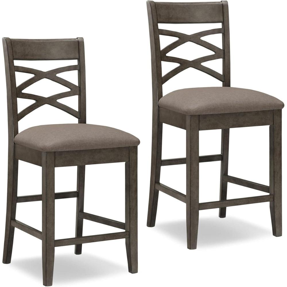 imageLeick Home 10086BBHG Upholstered Back Counter Height Stool with Wood Base Set of 2 for Kitchen Counters and Islands Blackbean and Gray WashHeather GrayMoss Heather