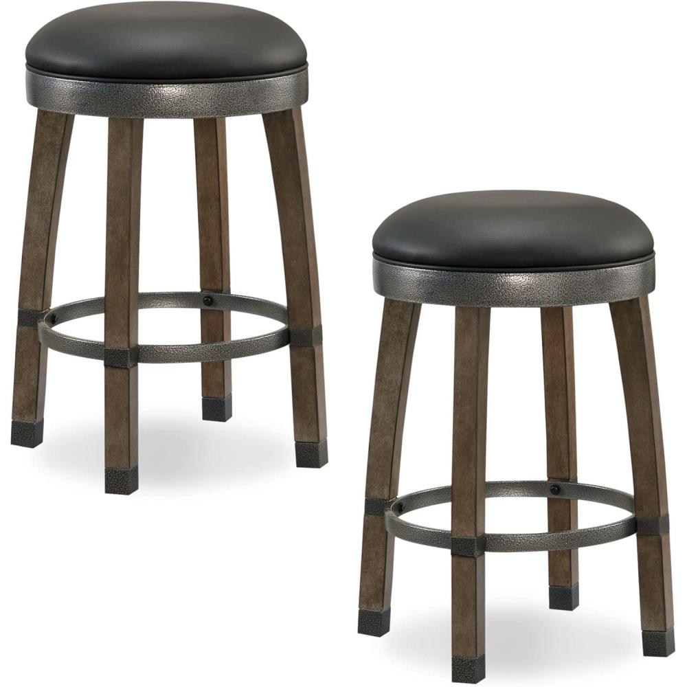 imageLeick Home 10086BBHG Upholstered Back Counter Height Stool with Wood Base Set of 2 for Kitchen Counters and Islands Blackbean and Gray WashHeather GrayBlack