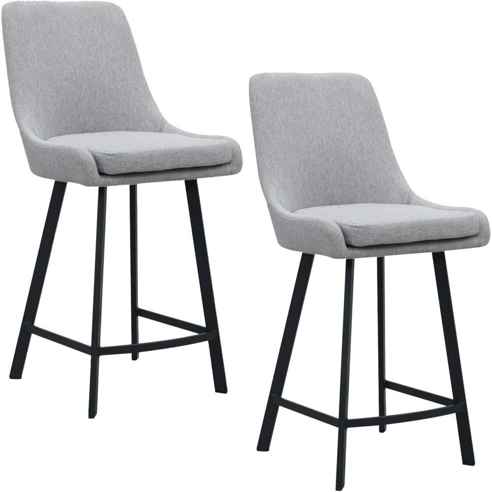 imageLeick Home 10144BLGL Upholstered Back Counter Height Stool with Steel Base Set of 2 for Kitchen Counters and Islands Gray and Black