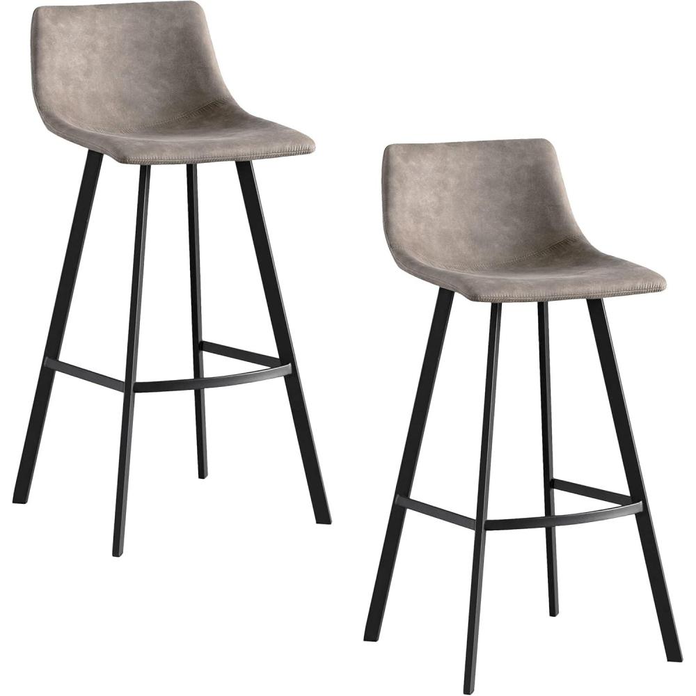 imageLeick Home 10145BLGL Upholstered Back Bar Stool Height with Steel Base Set of 2 for Elevated Kitchen Counters High Top Tables and Bars GrayBlackDapple Gray