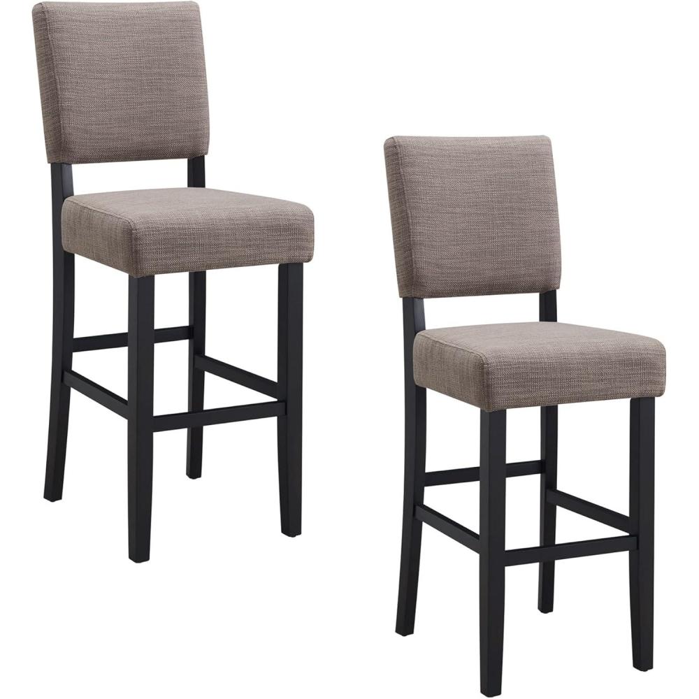 imageLeick Home 10145BLGL Upholstered Back Bar Stool Height with Steel Base Set of 2 for Elevated Kitchen Counters High Top Tables and Bars GrayBlackGray Linen Black