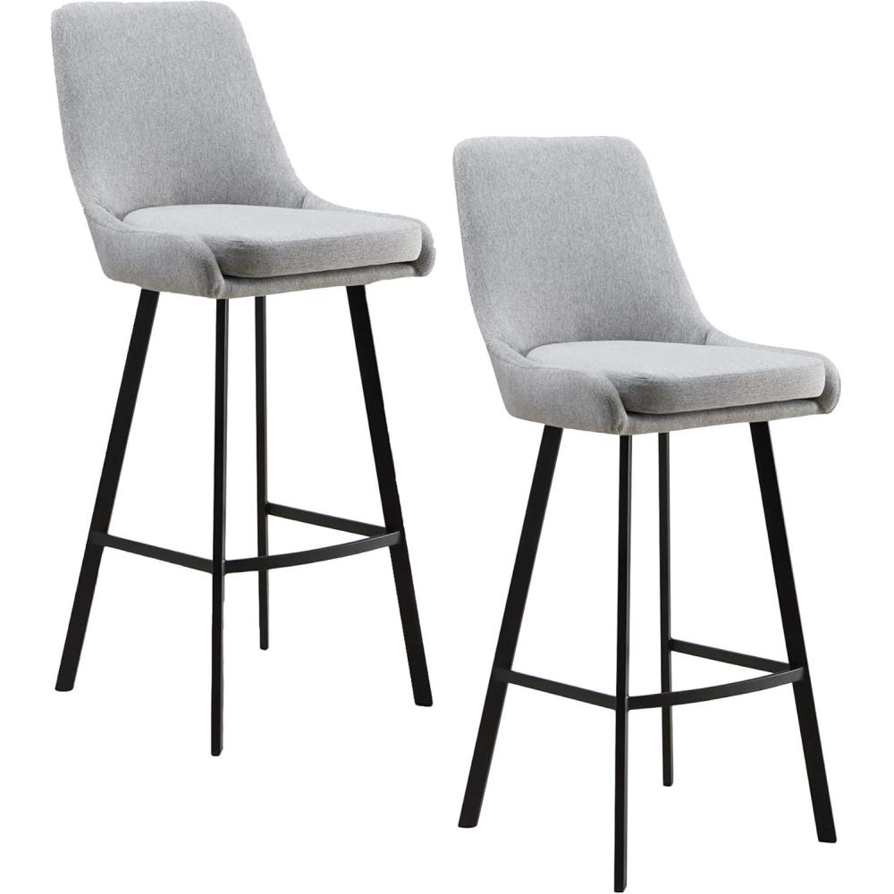 imageLeick Home 10145BLGL Upholstered Back Bar Stool Height with Steel Base Set of 2 for Elevated Kitchen Counters High Top Tables and Bars GrayBlackGray Linen Matte Black