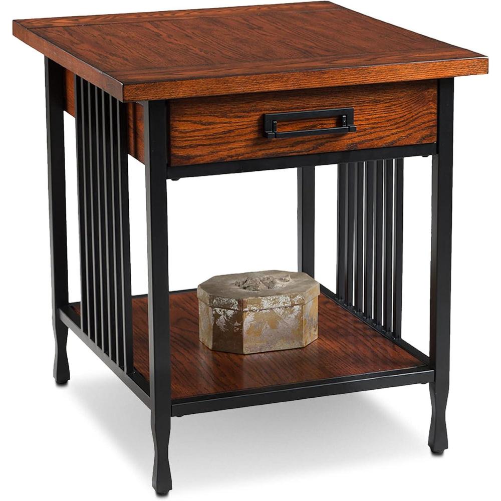 imageLeick Home 10907 Slatestone One Drawer Rustic Oak End Table Distressed Rustic OakMission Oak