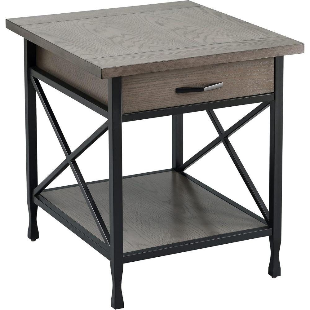 imageLeick Home 10907 Slatestone One Drawer Rustic Oak End Table Distressed Rustic OakSmoke Gray