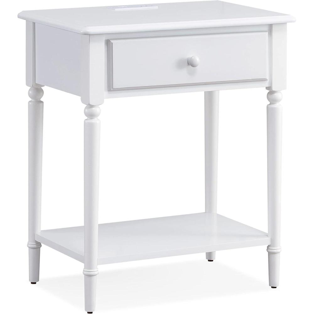 imageLeick Home 11222 Ironcraft Solid Wood Nightstand with Drawer and Shelf Mission Oak Brown and Black Metal Perfect for Bedrooms Living Rooms and Small SpacesOrchid White
