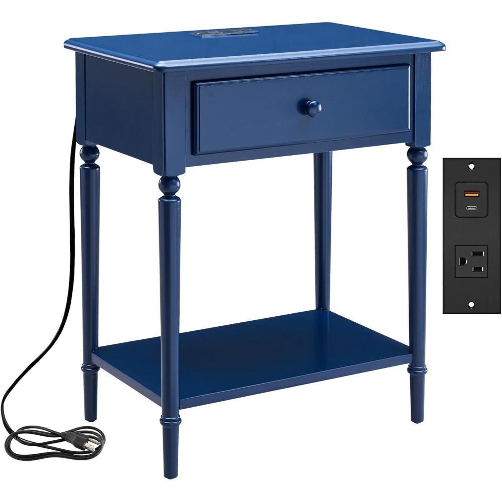 imageLeick Home 11222 Ironcraft Solid Wood Nightstand with Drawer and Shelf Mission Oak Brown and Black Metal Perfect for Bedrooms Living Rooms and Small SpacesNavy